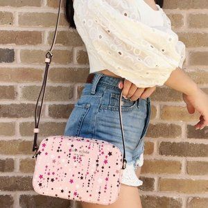 Kate Spade Staci Twinkle Stars Printed Mini Camera Bag Crossbody Pink Glitter